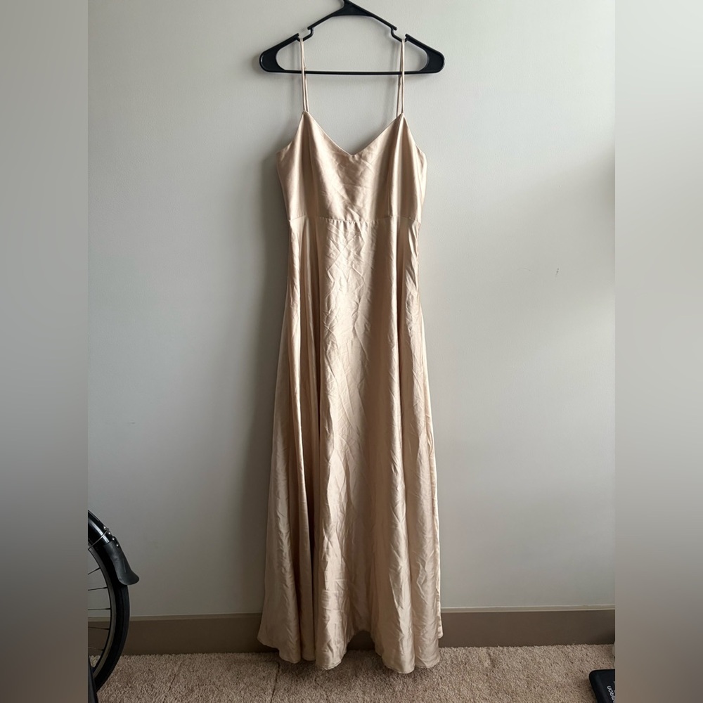 Show Me Your Mumu Champagne Luxe Satin Tan Maxi Dress Bridesmaid